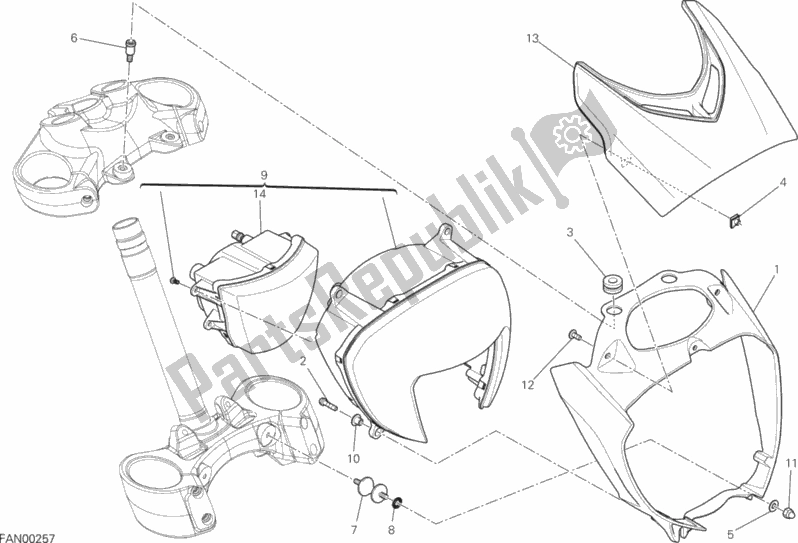 All parts for the Headlight of the Ducati Diavel Carbon FL Thailand-Brasil 1200 2015